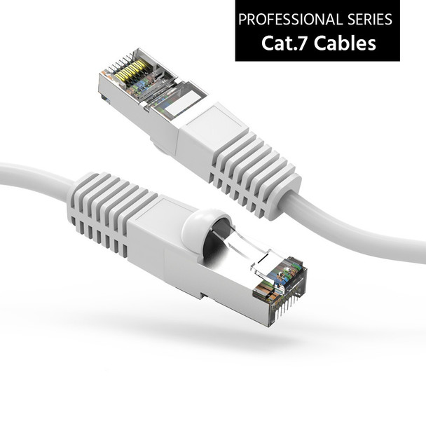 7 Foot Shielded 10Gb CAT 7 SSTP Patch Cable 600MHz Molded White