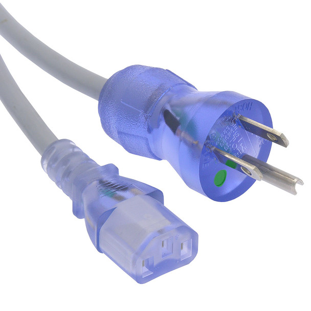 15 Foot Hospital Grade Power Cord 5-15P to C13 SJT 18/3 Clear Blue