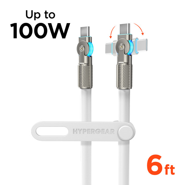 Chunky 180° 6 Foot 100W USB-C to USB-C Rugged Fast Charge Cable - White