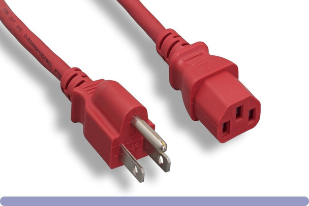 6 Foot 18AWG C13 to 5-15P 10A/125V Red Power Cord