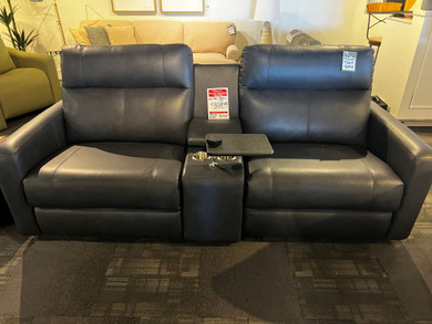 Elran Canadian made, all leather sofa with storage console