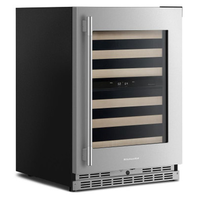 Kitchenaid® 24" Undercounter Wine Cellar with Full-Extension Wood-Front Racks KUWR524SPS