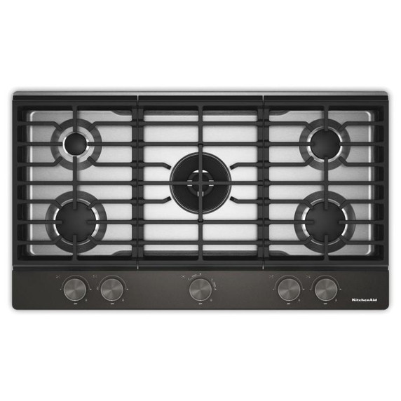 KitchenAid® 36  in. Gas Cooktop with 5 Burners and Integrated Wok Grate KCGK536SBE