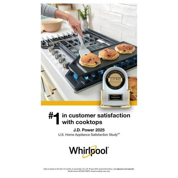 Whirlpool® 30-inch Gas Cooktop with EZ-2-Lift™ Hinged Cast-Iron Grates WCGK5030PS