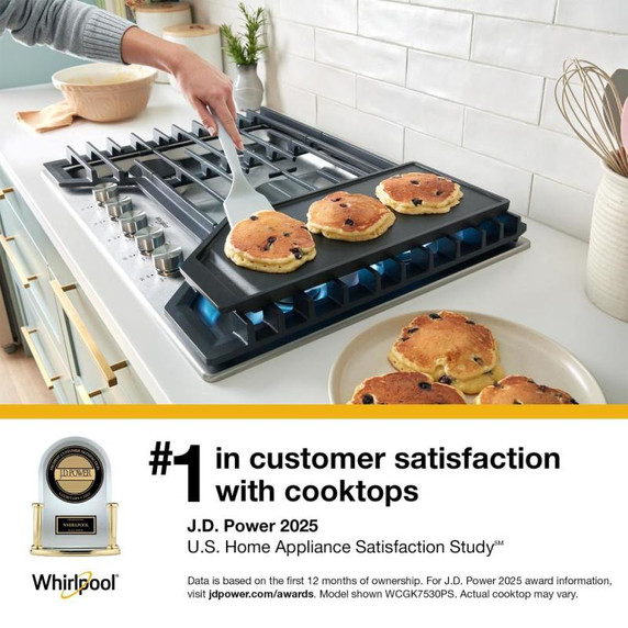 Whirlpool® 36-inch Gas Cooktop with EZ-2-Lift™ Hinged Cast-Iron Grates WCGK5036PS