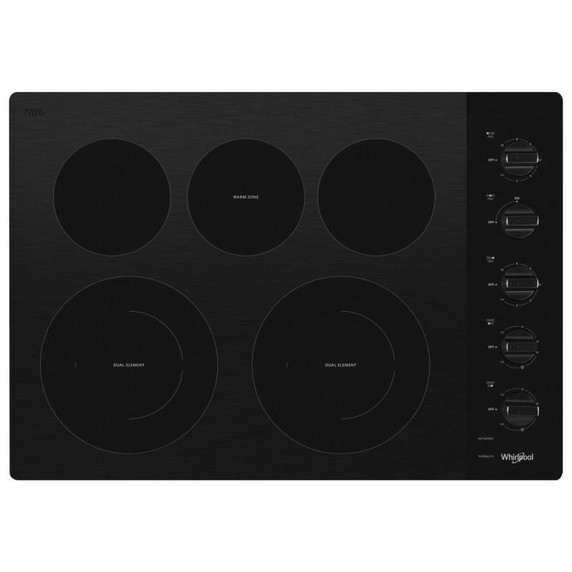 Whirlpool® 30-inch Electric Ceramic Glass Cooktop with Two Dual Radiant Elements WCE77US0HB
