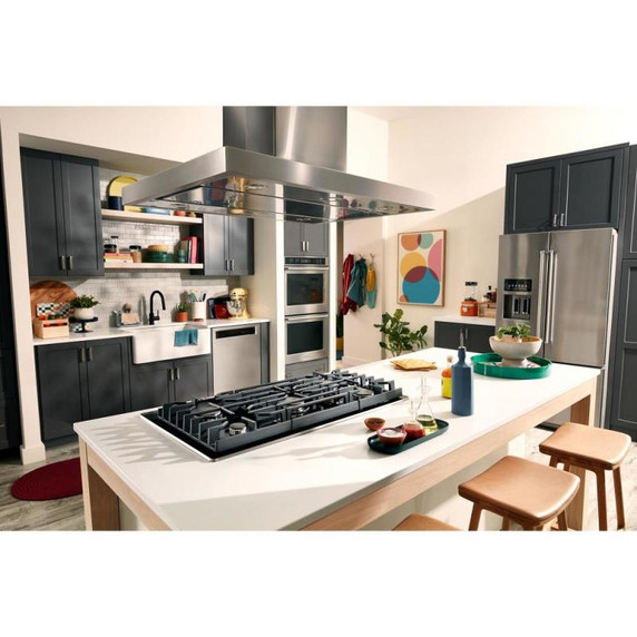 Kitchenaid® 36" Gas-on-Glass Cooktop KCGG536PBL