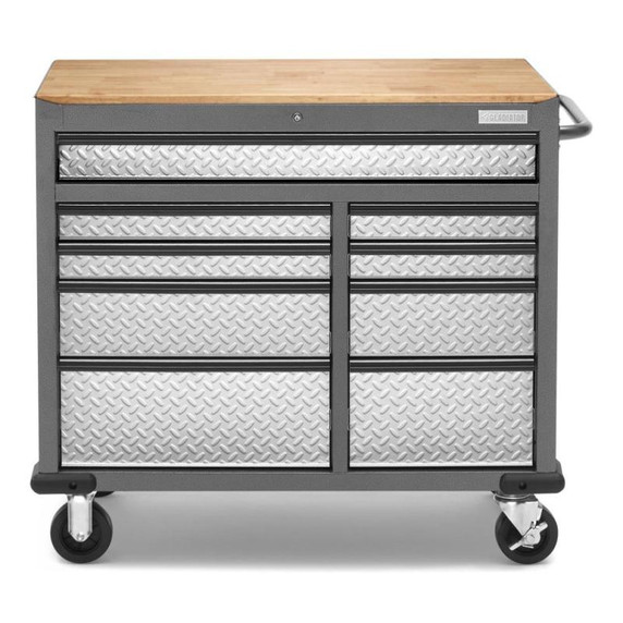 Gladiator® Premier 41 inch (104.1 cm) 9-drawer Mobile Tool Workbench with Solid Wood Top GAMT41HWJG
