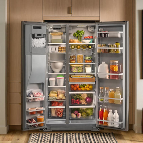 Kitchenaid® 28.7 Cu. Ft. Side-by-Side Refrigerator with Exterior Ice and Water Dispenser in PrintShield™ Finish KRSF536RPS
