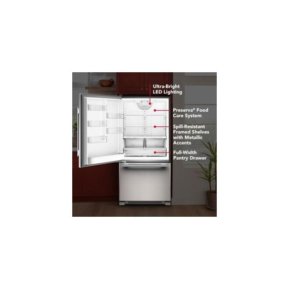 Kitchenaid® 22 Cu. Ft. 33-Inch Standard-Depth Bottom Mount Refrigerator with Left Door Swing KRBL133SPS