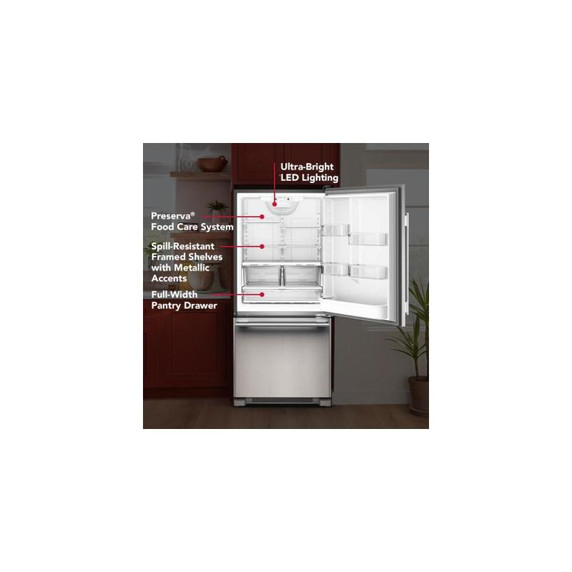 Kitchenaid® 19 Cu. Ft. 30-Inch Standard-Depth Bottom Mount Refrigerator with Right Door Swing KRBR130SPS