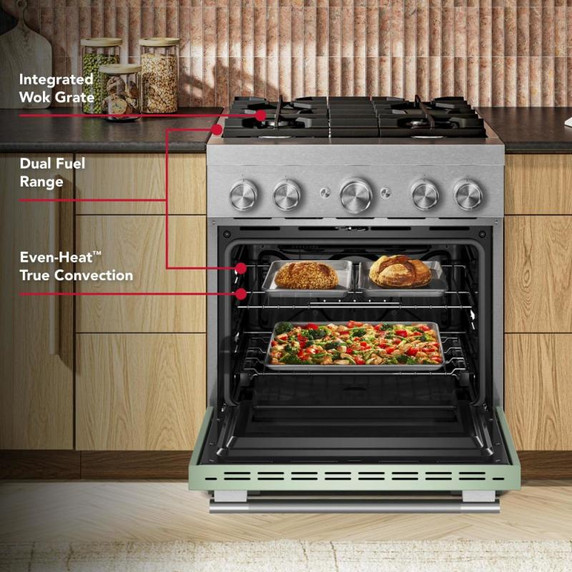 Kitchenaid® 30-Inch 4 Burner Commercial-Style Dual Fuel Range with No Preheat Air Fry Mode KFDS930SDC