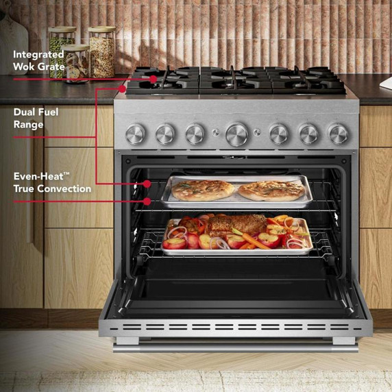 KitchenAid® 36-Inch 6 Burner Commercial-Style Dual Fuel Range with No Preheat Air Fry Mode KFDS936SSS