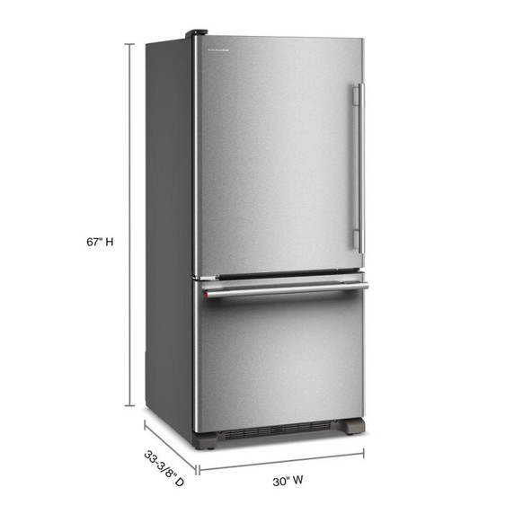 Kitchenaid® 19 Cu. Ft. 30-Inch Standard-Depth Bottom Mount Refrigerator with Left Door Swing KRBL130SPS