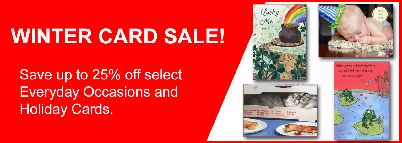 Save big during our winter greeting card sale where you'll find discounted pricing on over 14,000 individual and boxed greeting cards.