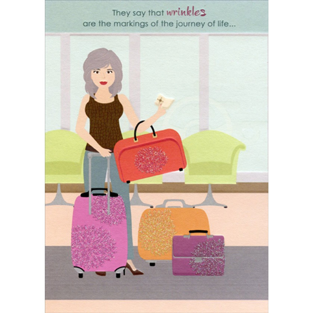 Markings of the Journey of Life Woman with Suitcases Funny Humorous