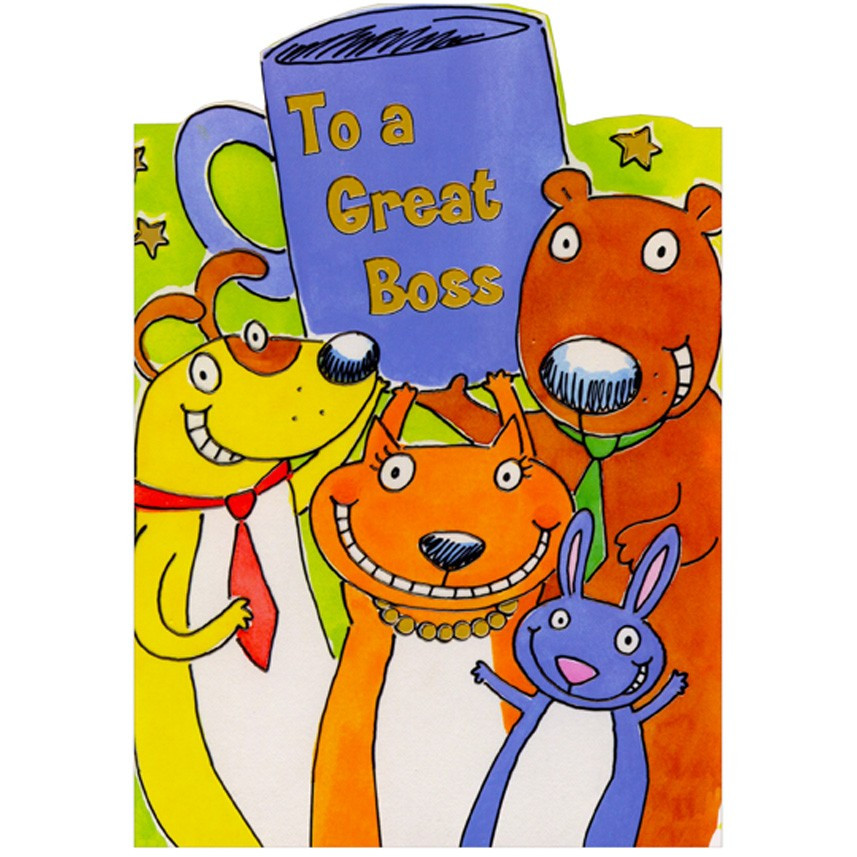 Animals Holding Up Purple #39 Great Boss Mug Die Cut Bosss Day Card from