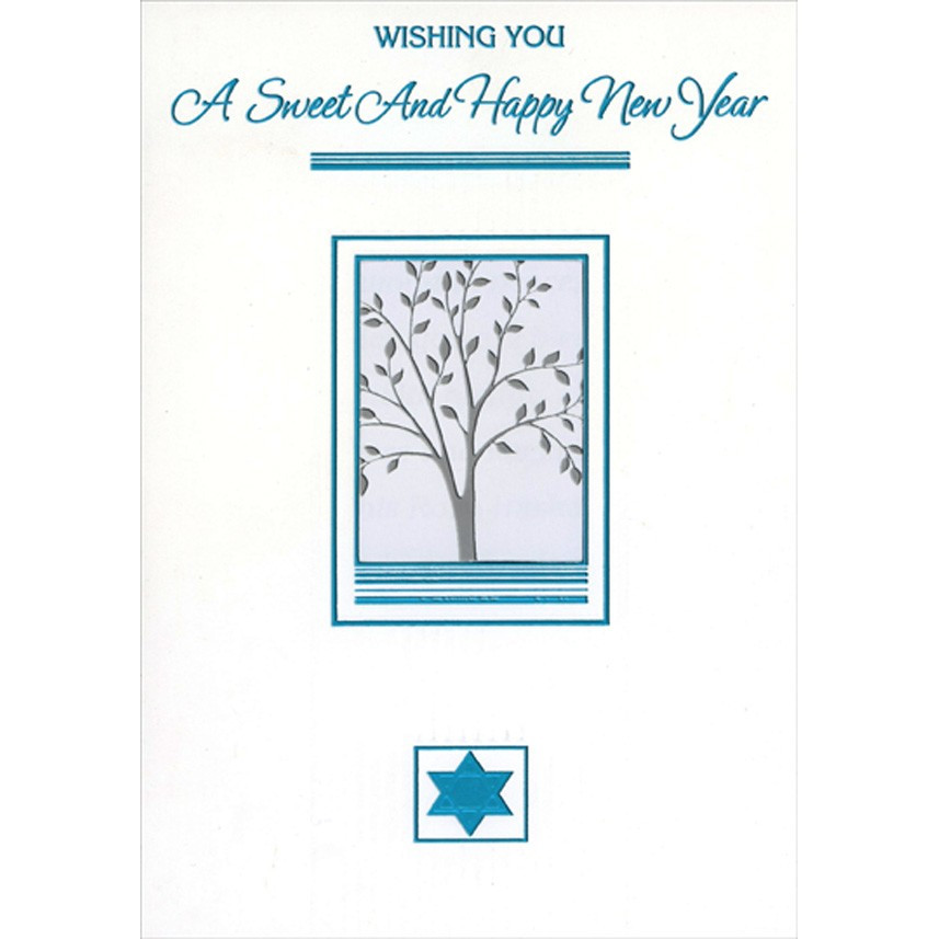 Thin Silver Tree Die Cut Window Blue Foil Frame Rosh Hashanah
