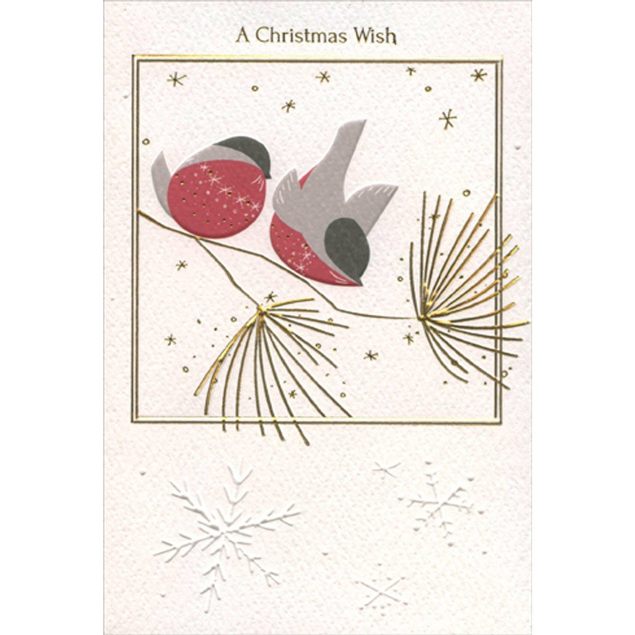 Two Red and Gray Birds on Gold Branch Christmas Card from Both of