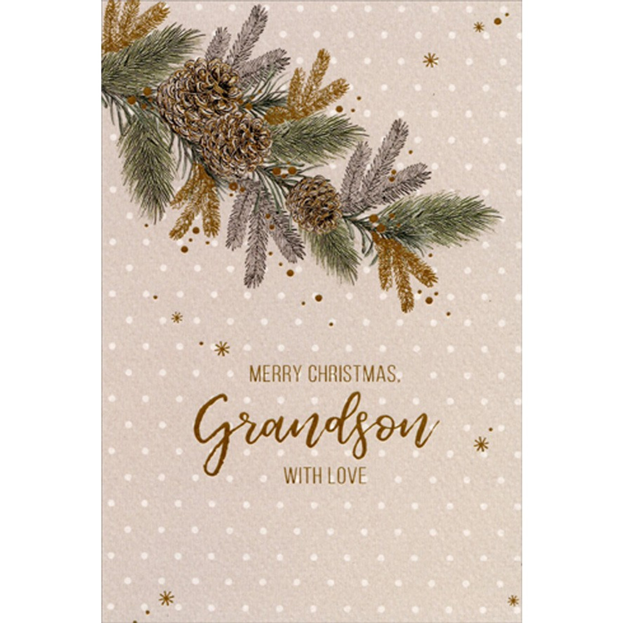 Designer Greetings Pine Needles on Dark Red : Light of The World Religious Christmas Card for Grandson