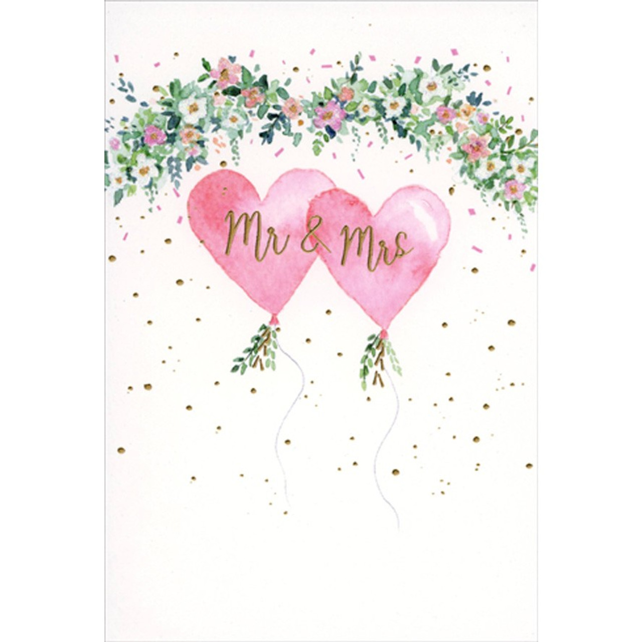 Mr. and Mrs. Watercolor Pink Heart Balloons Wedding ...