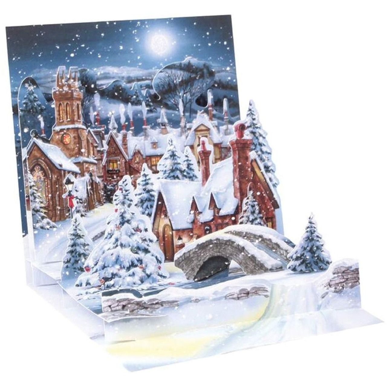 Midnight Village Winter Scene Pop-Up Christmas Card