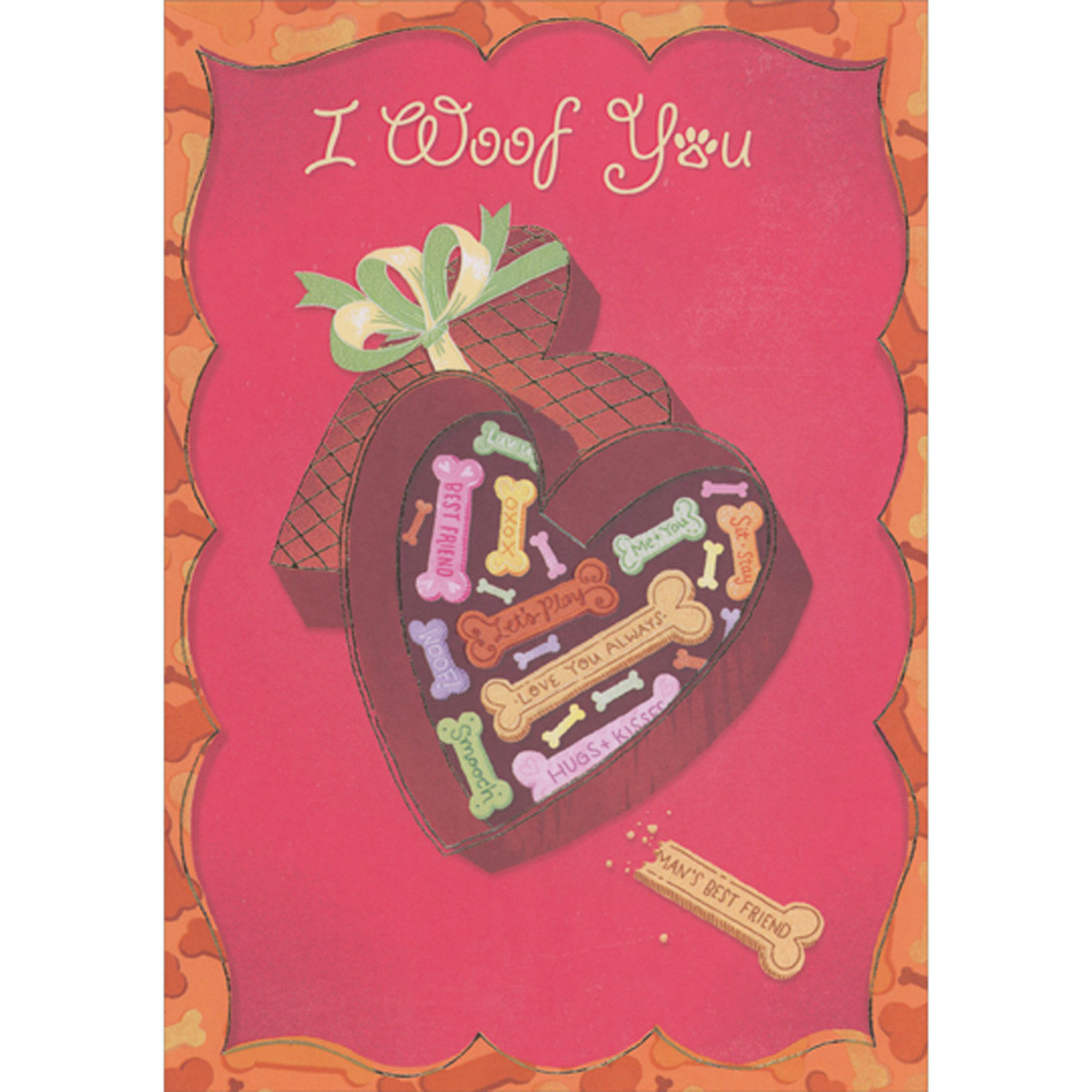I Woof You: Heart Shaped Box Containing Colorful Bones Valentine's