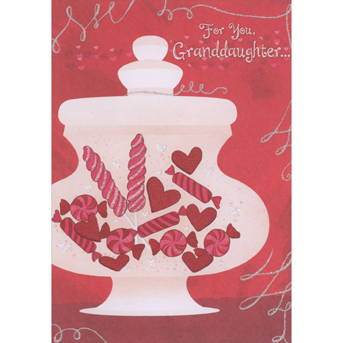Lightly Colored Curving Jar Decorated Sparkling Candy Valentine's Day Card for Granddaughter