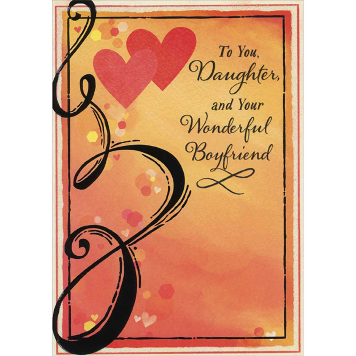 Two Hearts and Swirling Black Line on Yellow and Orange Background ...