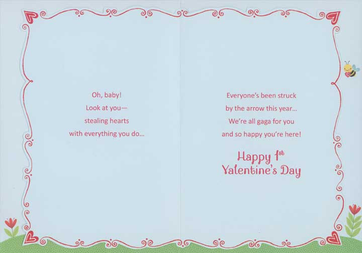Cute Bear and Bee Holding Sparkling Red Hearts Baby's 1st / First ...