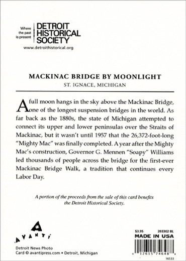 Macknac Bridge At Moonlight Historic Detroit Blank Note Card ...