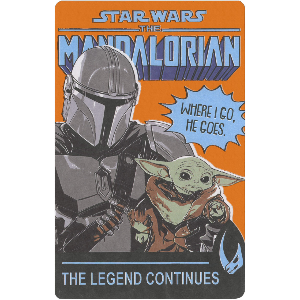 Star Wars: The Mandalorian and Baby Yoda / Grogu on Orange Foil Background  Father\'s Day Card for Dad
