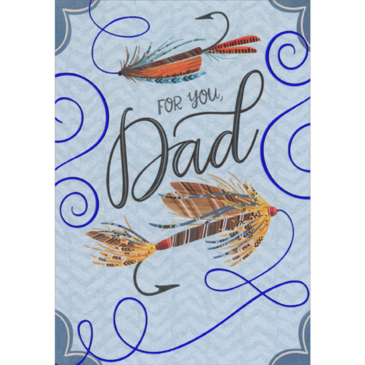 Two Fishing Lures on Swirling Blue Foil Lines Father's Day Card for Dad  from Both of Us
