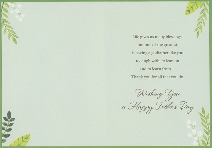 Small White Flowers, Green Leaves and Gold Foil Plants on Light Green  Religious Godfather Father's Day Card | PaperCards.com, image size:1280x896