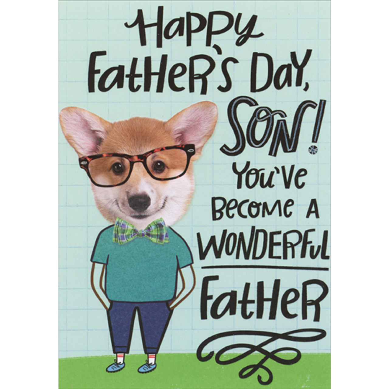 Dog With Human Body Wearing Glasses, Bow Tie And Blue Shirt Funny / Humorous  3D Spring Activated Pop Out Father'S Day Card For Son | Papercards.Com