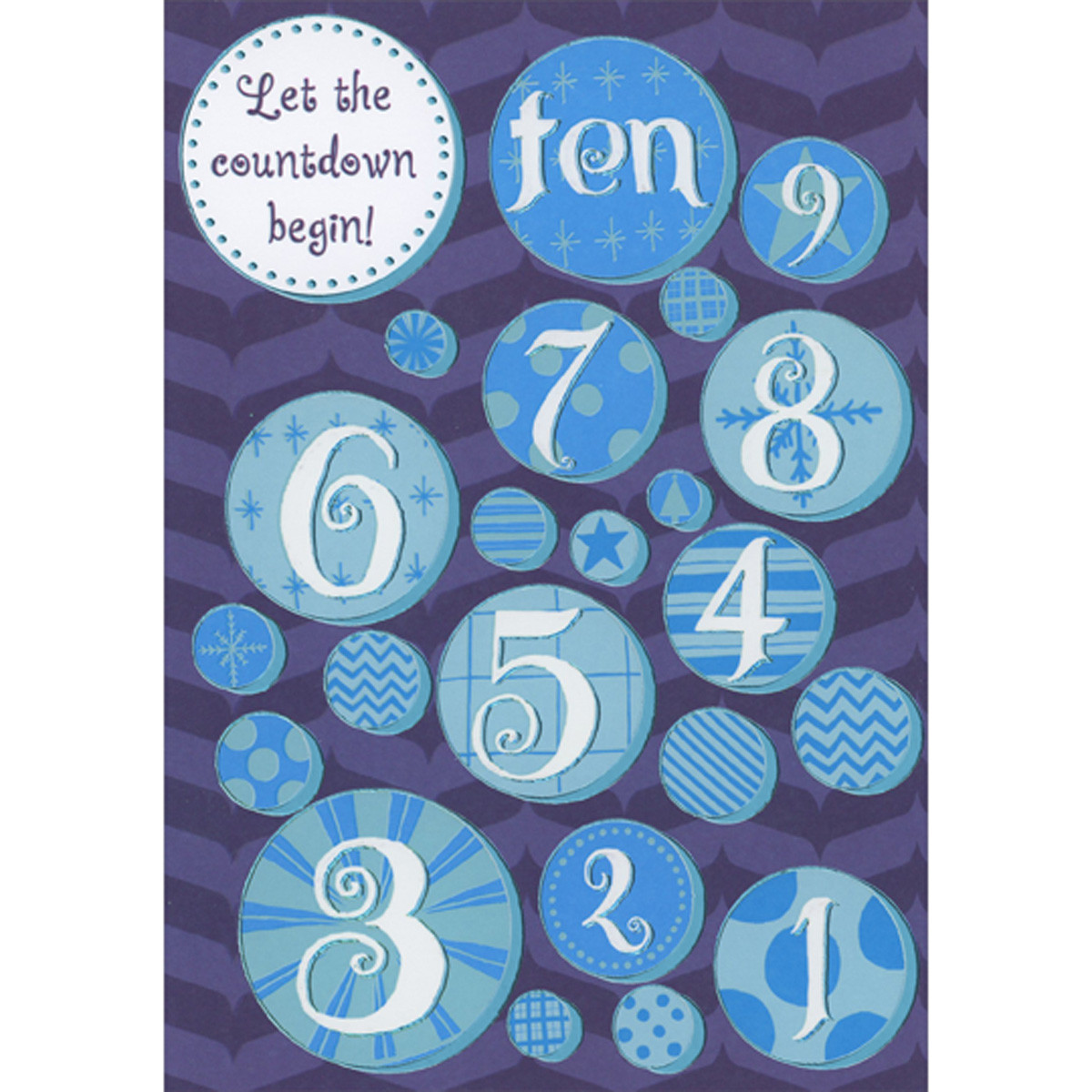 Numbers Countdown in Blue Patterned Circles on Purple New Year