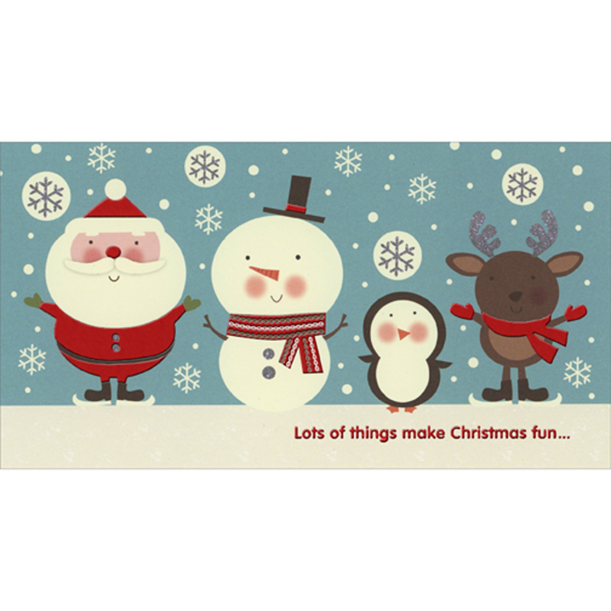 Round Santa Snowman Penguin and Reindeer Money Holder / Gift Card Holder Christmas Card