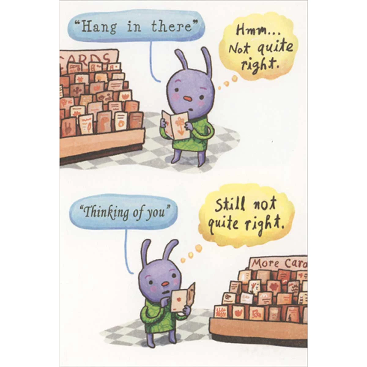 Hmm Rabbit Purple Rabbit Shopping for the Right Card Encouragement Card ...