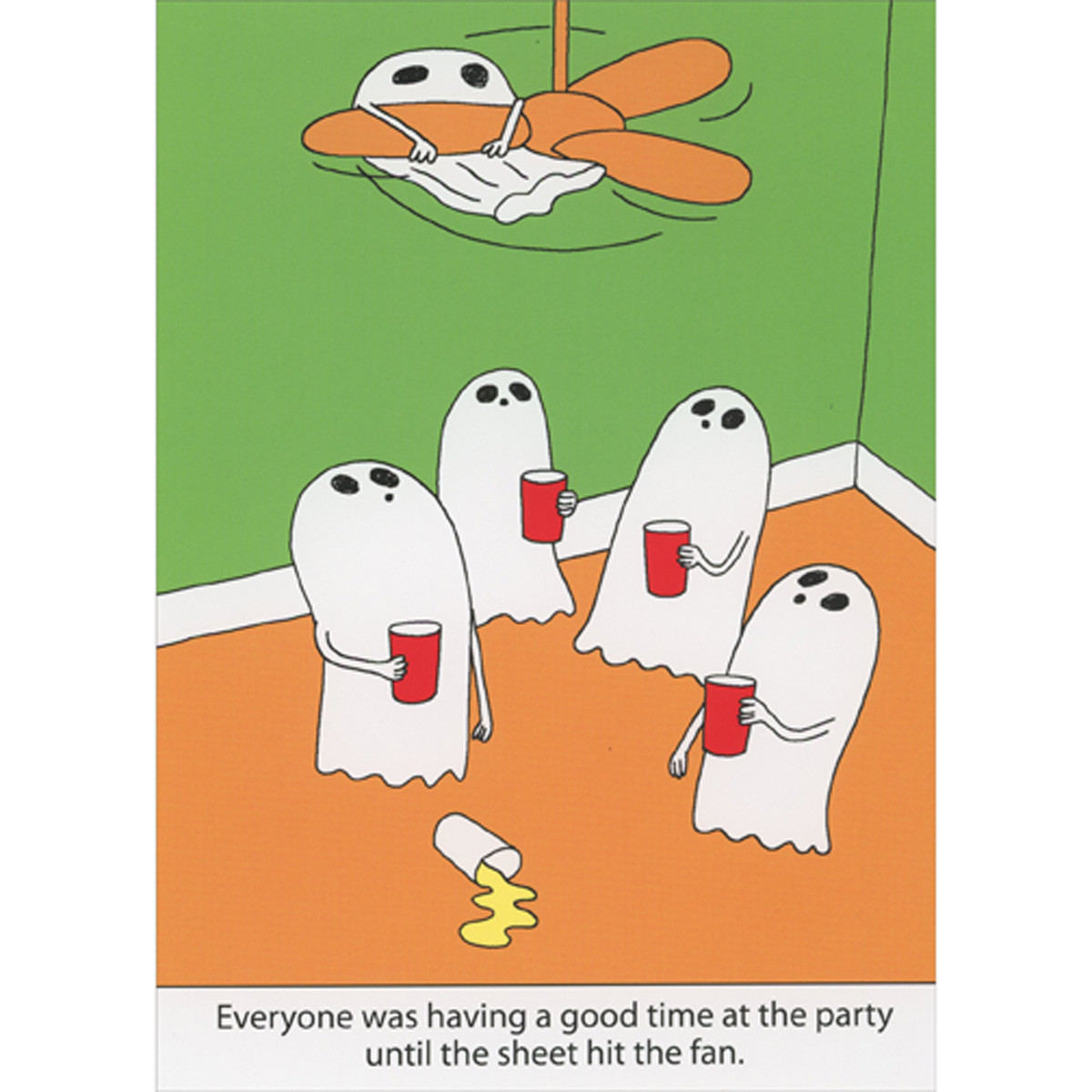 Sheet Hit the Fan: Ghost Swinging on Fan at Party Funny Halloween