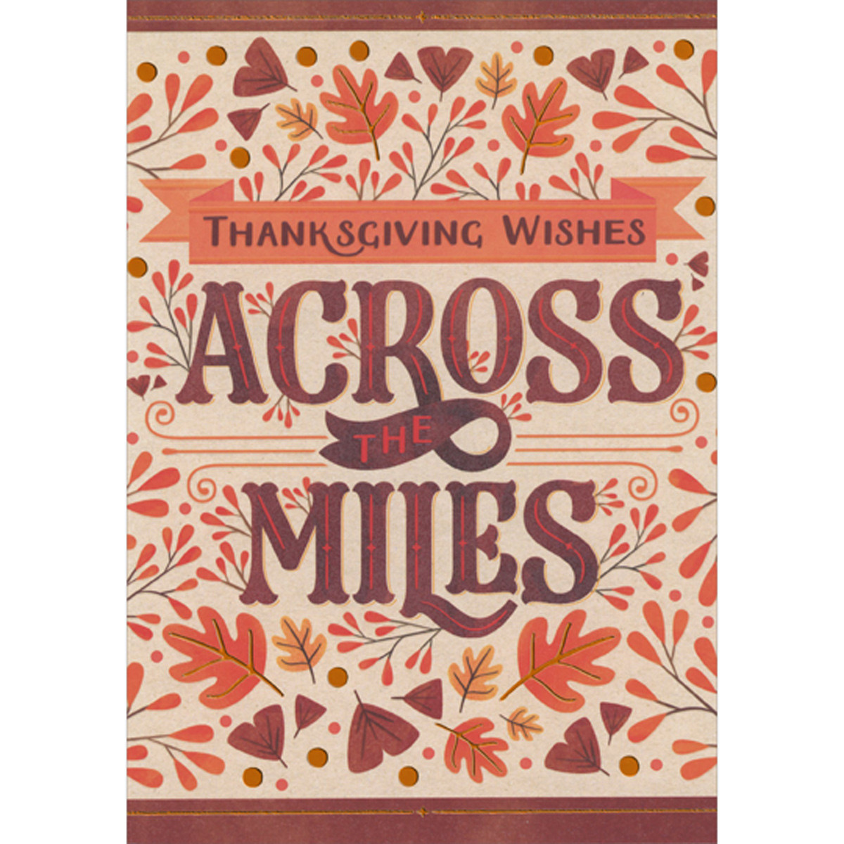 Across The Miles Orange and Bronze Leaves on Beige Thanksgiving