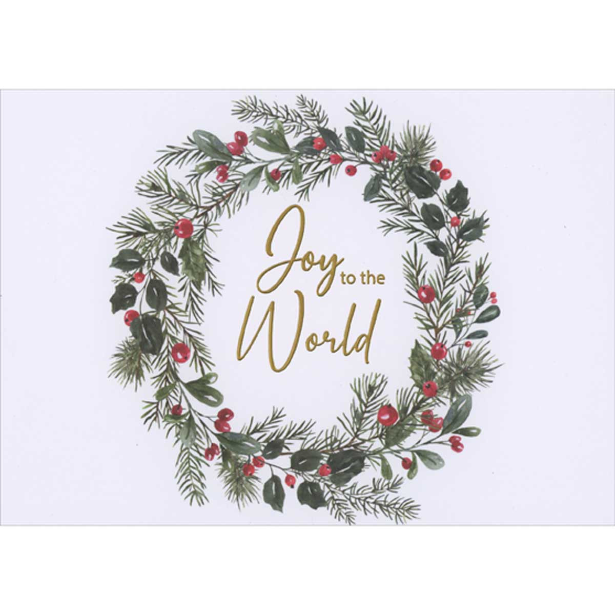 Joy to the World Wreath of Holly and Evergreen Branches Box of 15
