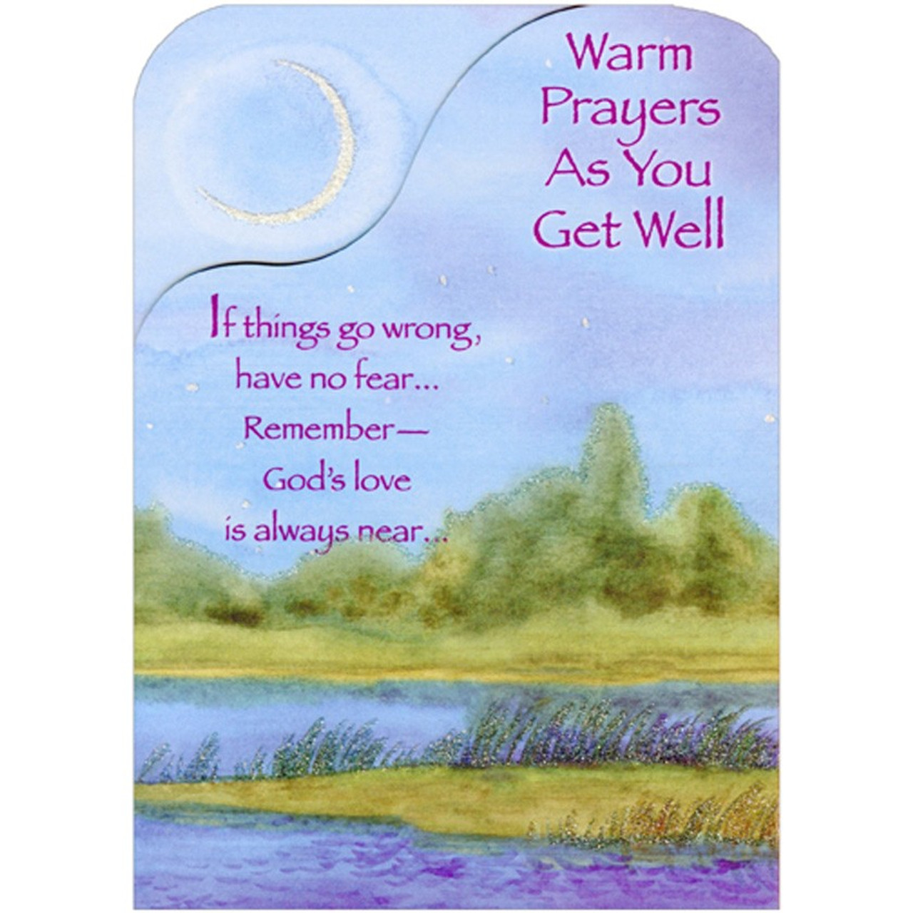 Warm Prayers: Stream and Crescent Moon Die Cut Z-Fold Religious Get Well  Card