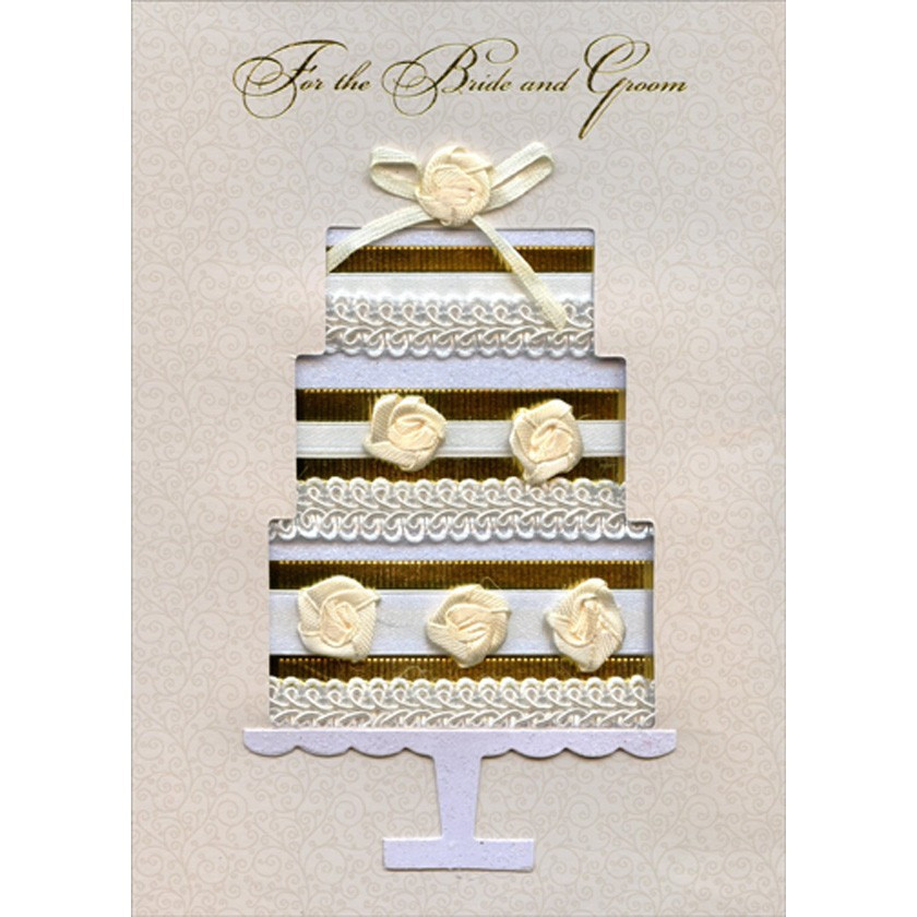 Three Tiered Die Cut Cake with Gold Foil and Ribbons 3D Hand Decorated