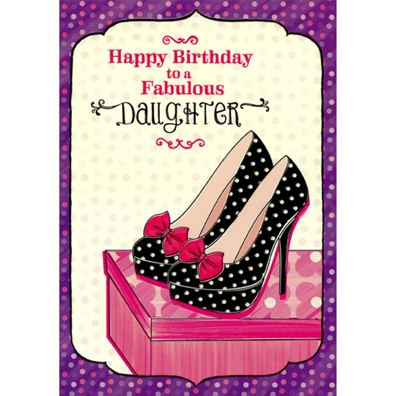 Black Polka Dot High Heel Shoes with Pink Bows Birthday Card for Teen  Daughter 