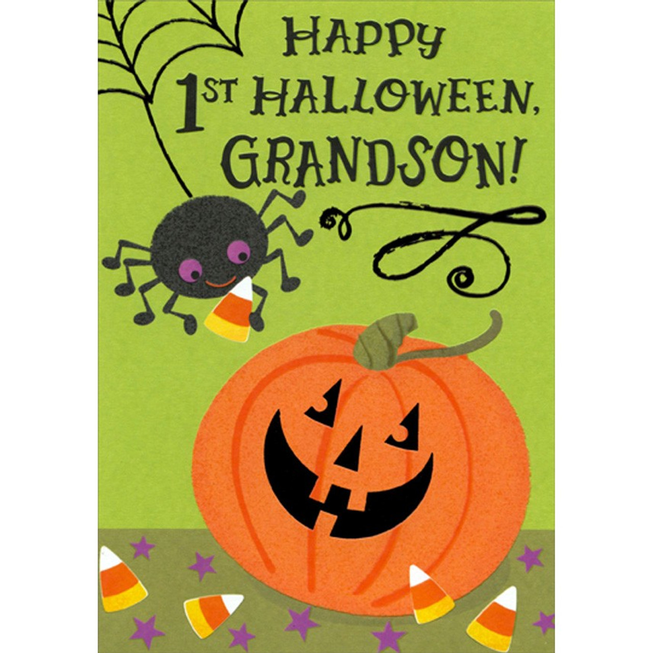 Corn　Pumpkin　Holding　for　Card　Smiling　Baby's　Halloween　Grandson　1st　First　Candy　Spider　Cute　and
