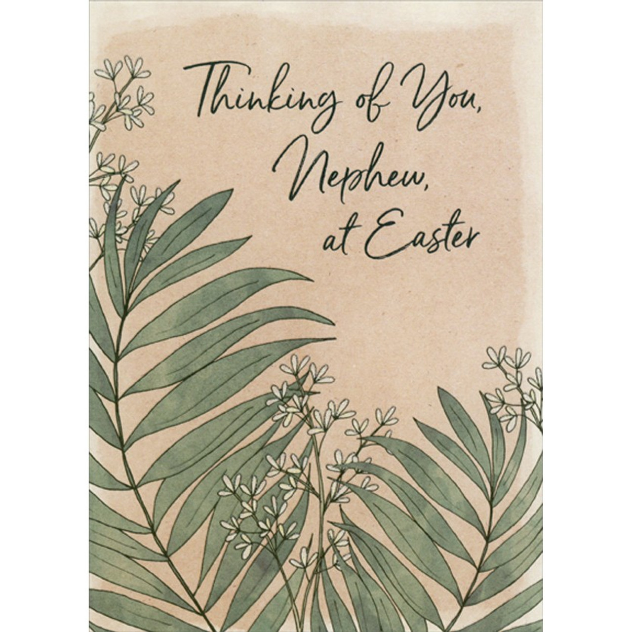 Green Vines and Leaves and Small Flowers on Light Brown Nephew Easter Card