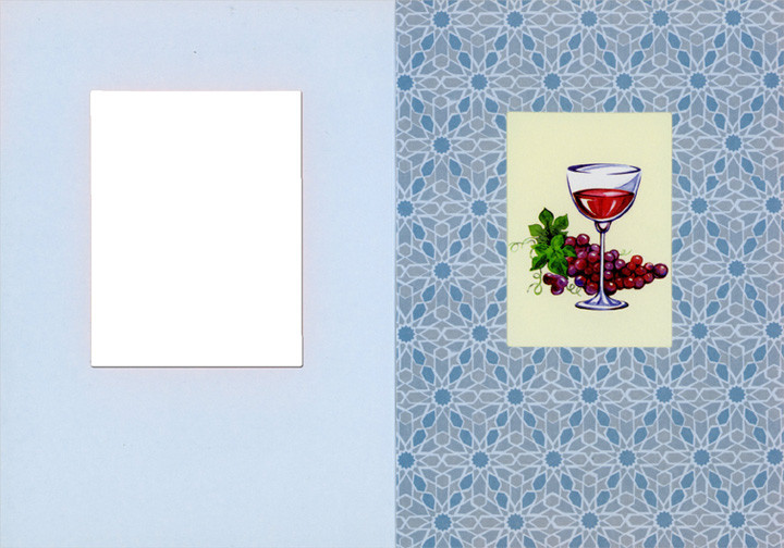 Wine Glass and Grapes Inside Die Cut Window on Light Blue Rosh Hashanah