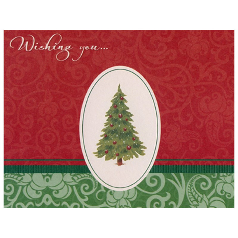 Evergreen Tree in Oval Frame Christmas Card