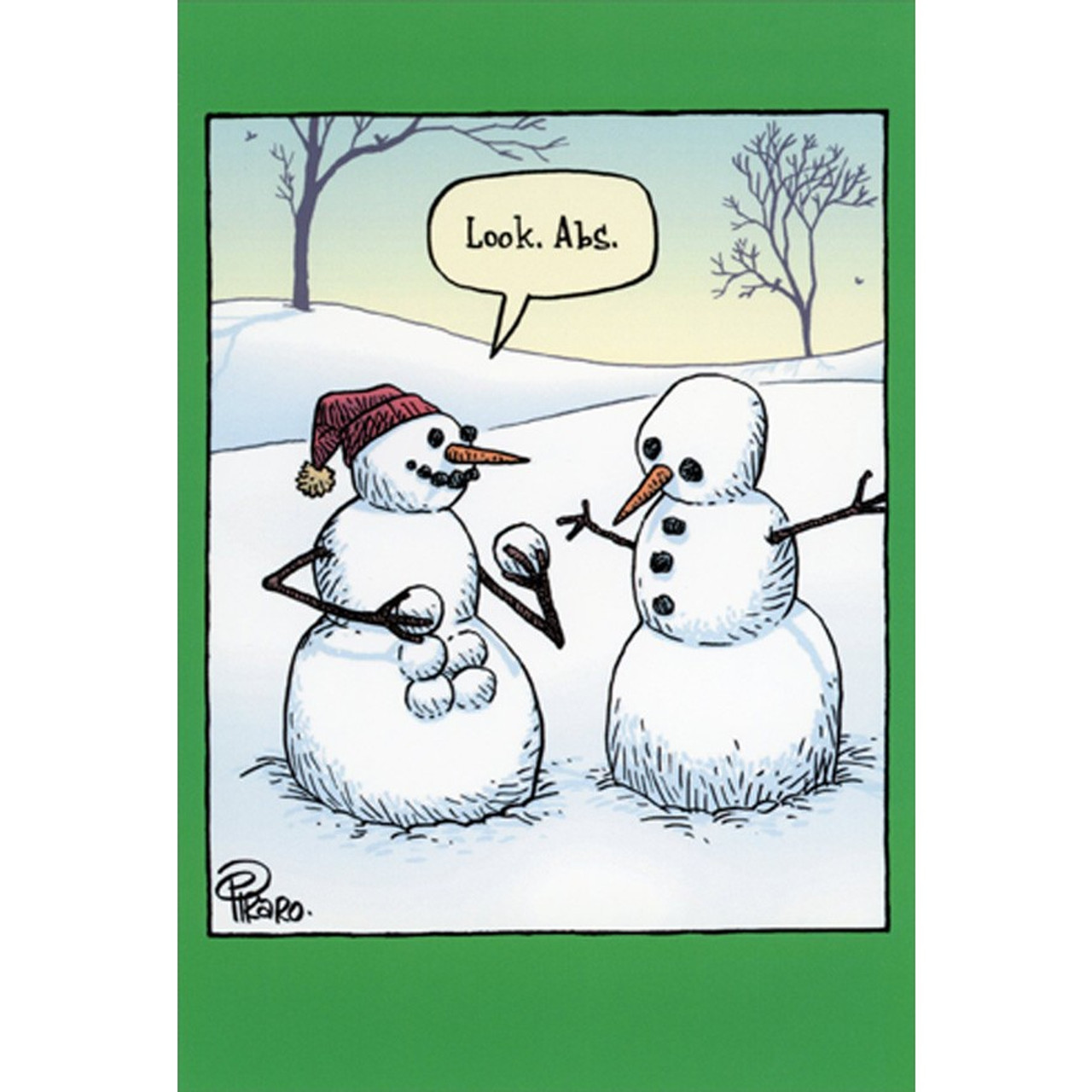 Snowman with Snowball Abs Funny / Humorous Christmas Card