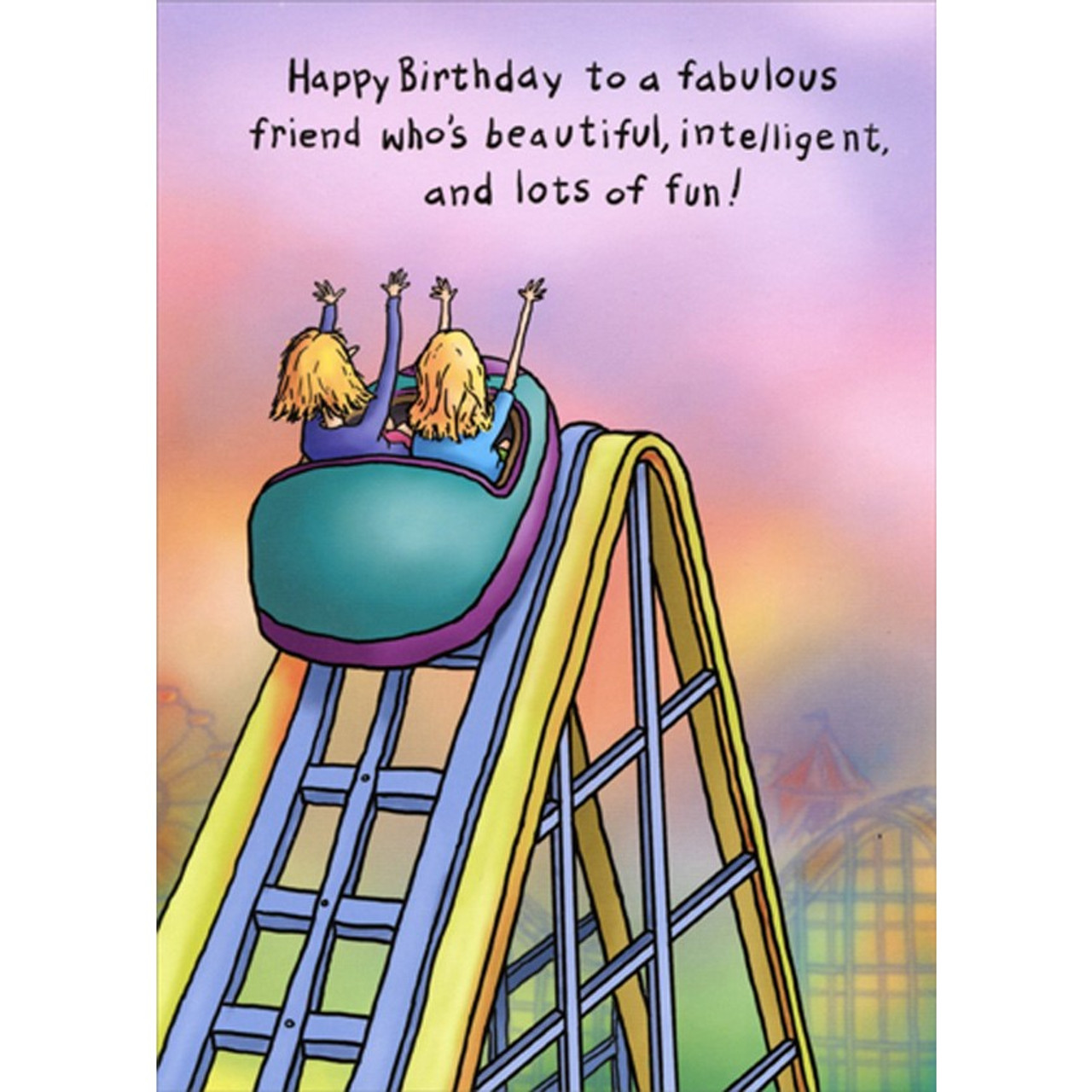 Two Women on Roller Coaster Funny Humorous Femine Birthday Card